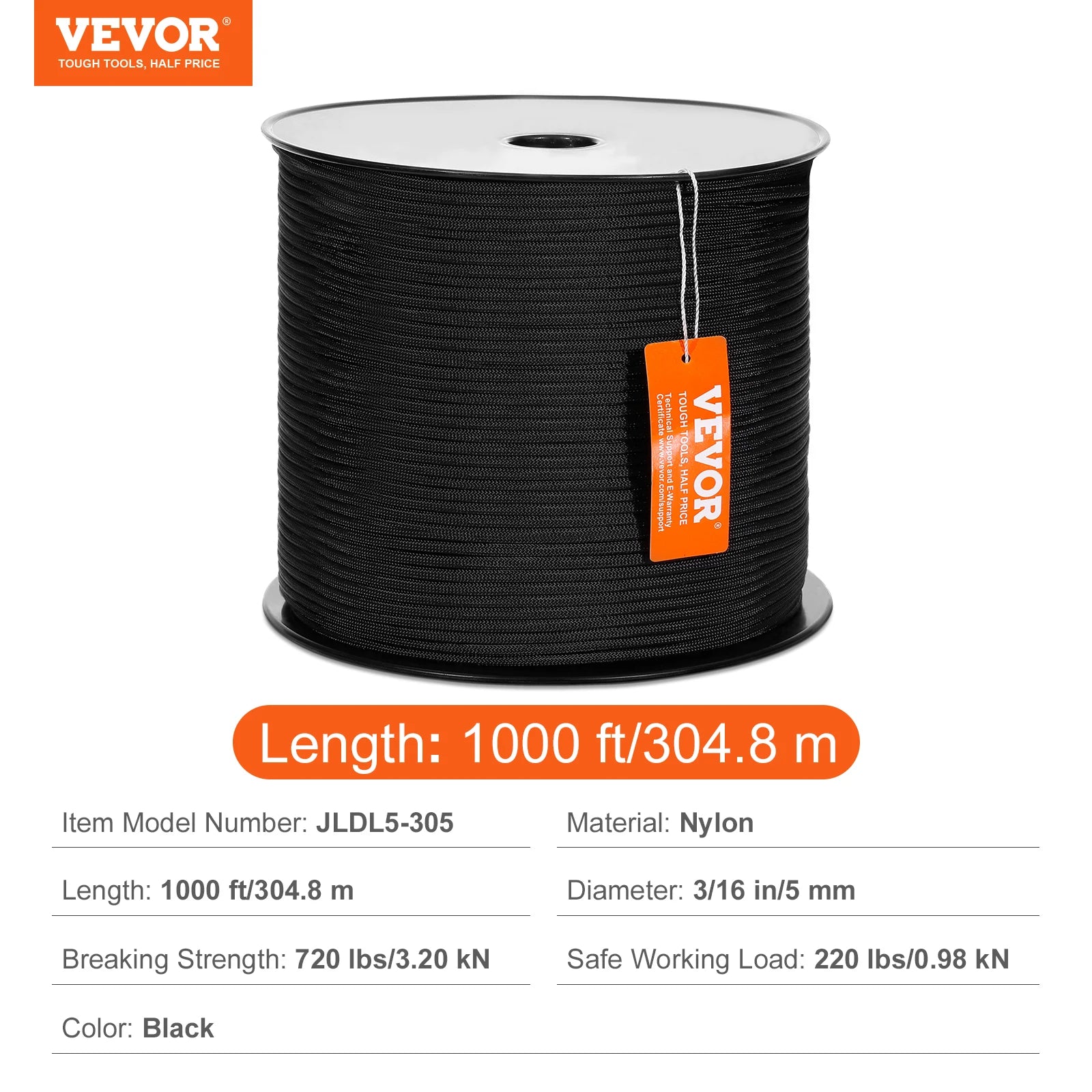 SucceBuy 3/16 in 250/1000ft Nylon Cord 32-Strand Design Multi-Purpose Rope for Outdoor Adventures.