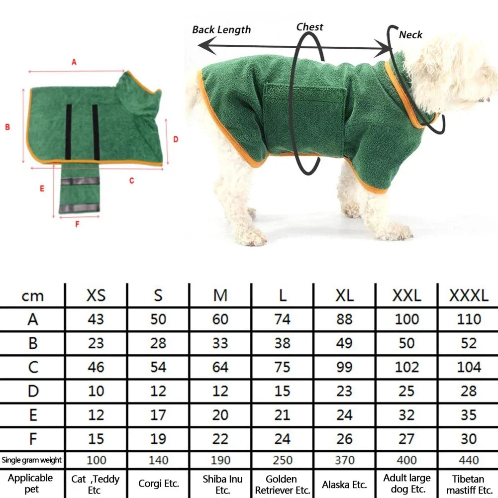 Dog Bathrobe Bath Towel Robe Absorbent Soft Towel for Large Medium Small Dog.