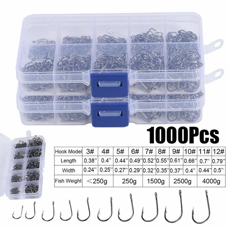Circle Fishhook 3#-12# Jig Barbed Bait Tackle 50-1600Pcs/Box
