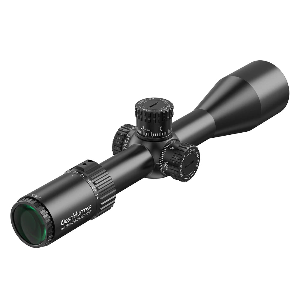 WestHunter HD GEN2 6-24X50 FFP Riflescope 1/10 MIL First Focal Plane Etched Glass.