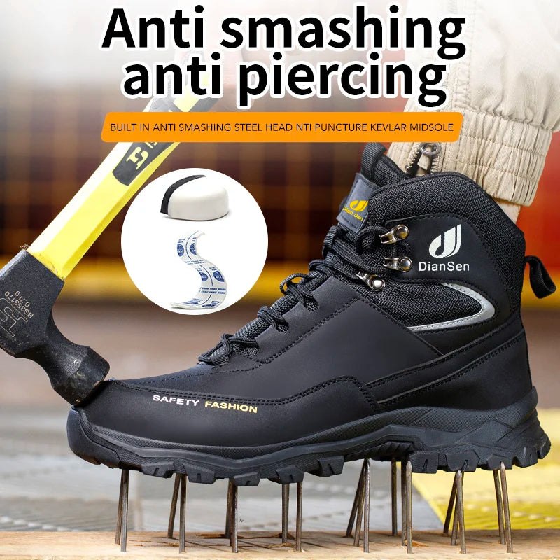Safety Shoes Steel Toe Work Boots High Top Anti-Puncture Anti-smash.