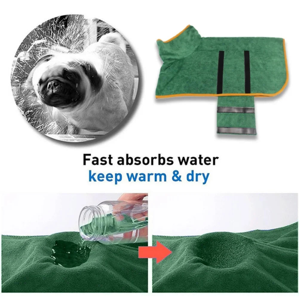 Dog Bathrobe Bath Towel Robe Absorbent Soft Towel for Large Medium Small Dog.