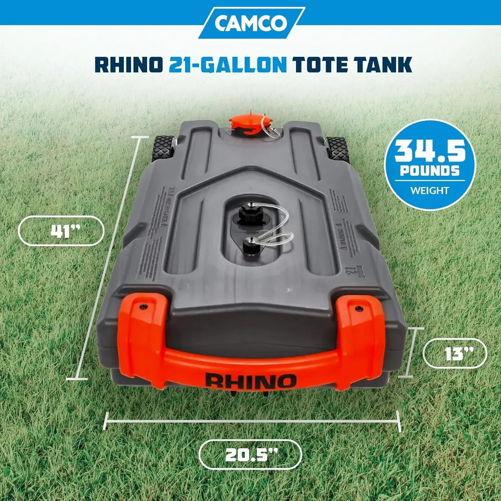 21-Gallon RV Portable Waste Tank -Features Large Heavy-Duty No-Flat Wheels & Low Drain Hole.