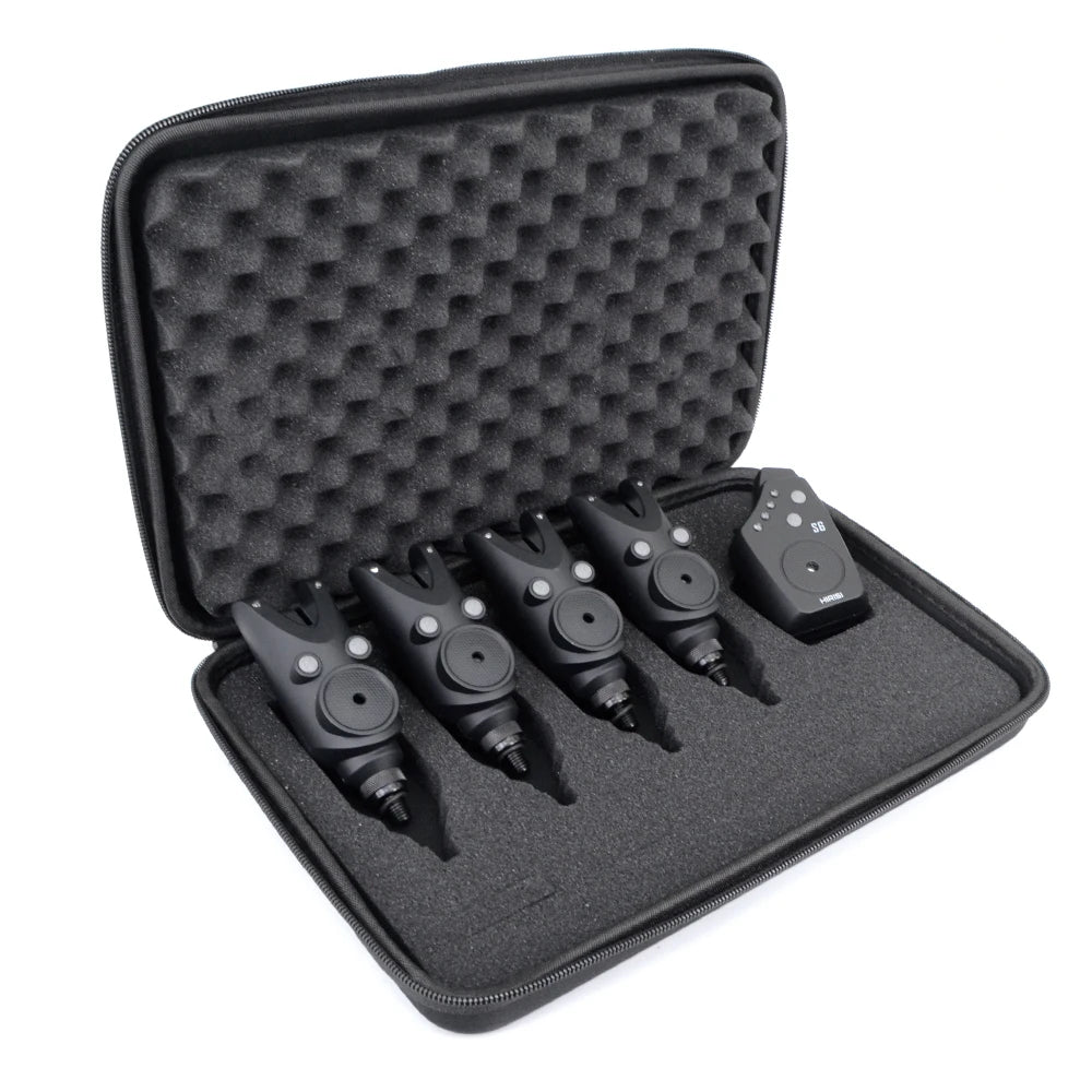 Hirisi Wireless Fishing Bite Alarm Set – 4 Sensors + Receiver | Waterproof Carp & Catfish Alarm