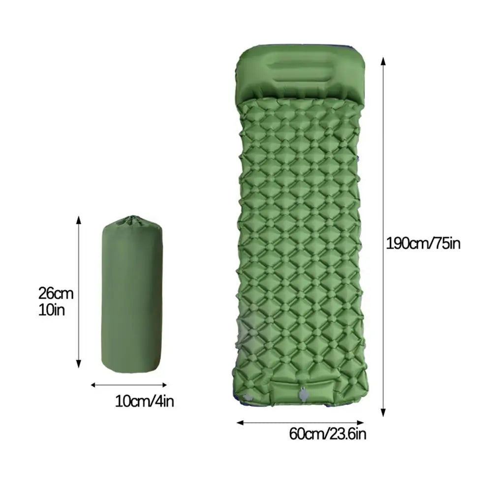 Inflatable Camping Mattress With Pillow Outdoor Sleeping Pad Ultralights.