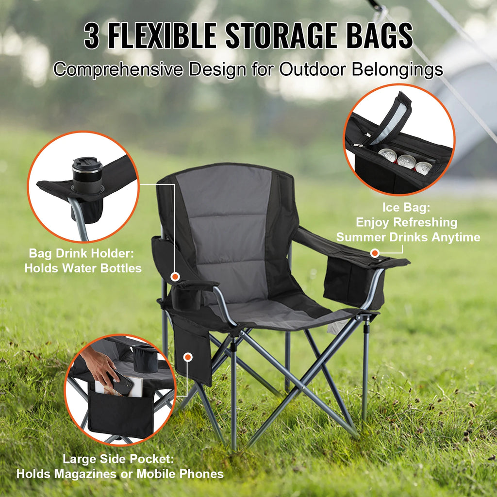 Portable Camping Chair with Lumbar Support - Heavy-Duty Folding Quad Chair