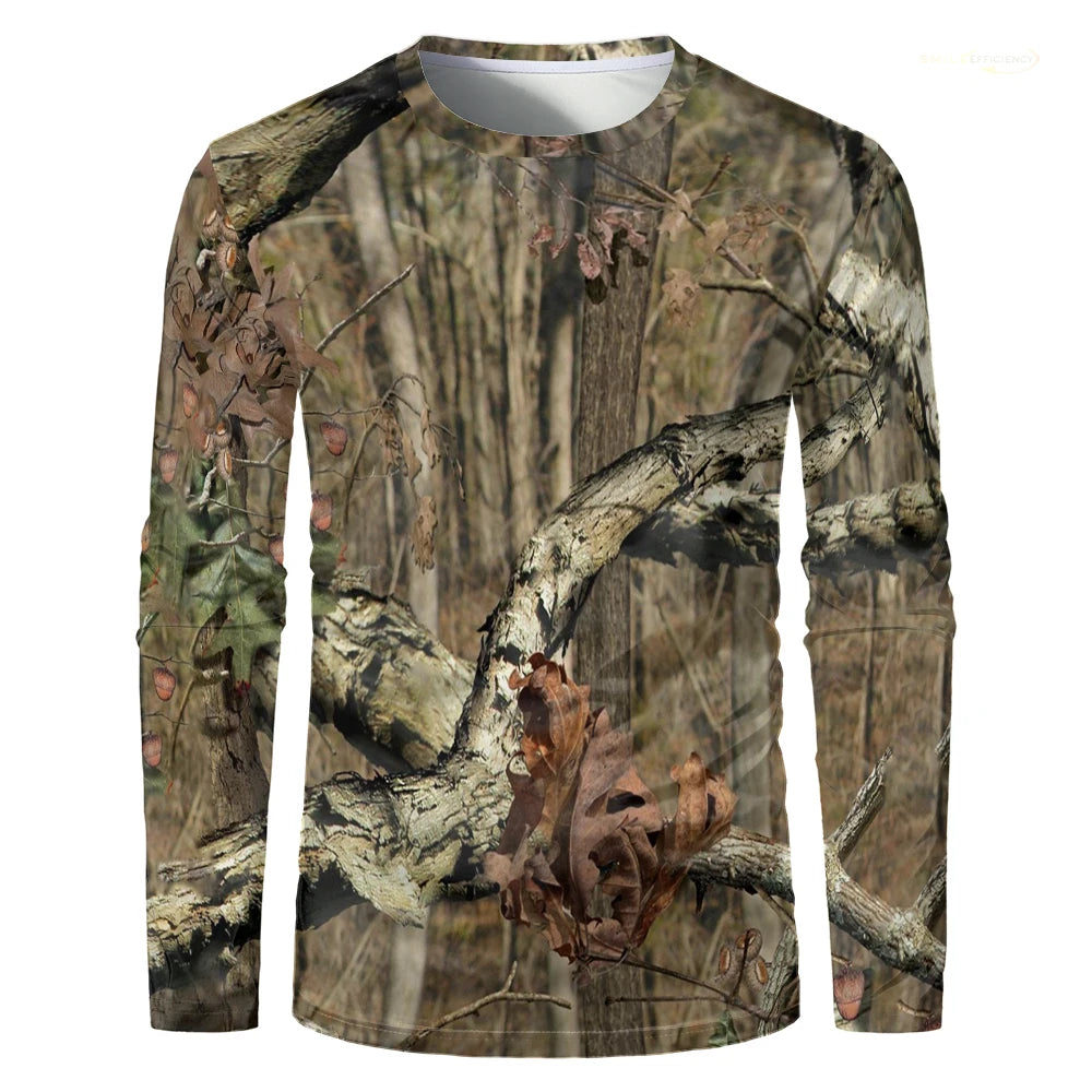 Men Camouflage Forest Hunting T-shirt Utdoor Quick Drying Breathable Hiking Long Sleeve.