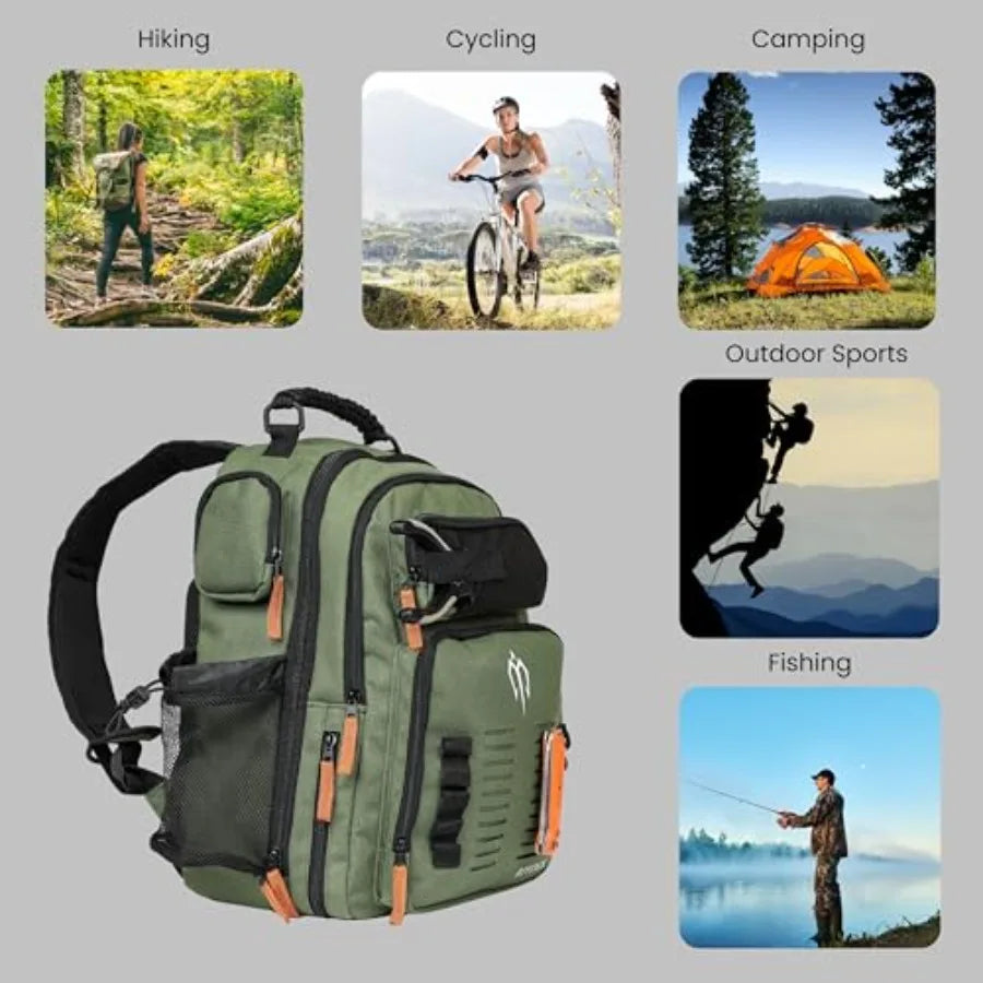 Fishing Tackle Backpack with Rod Holder for Outdoor Adventures: 2 Tackle Boxes.