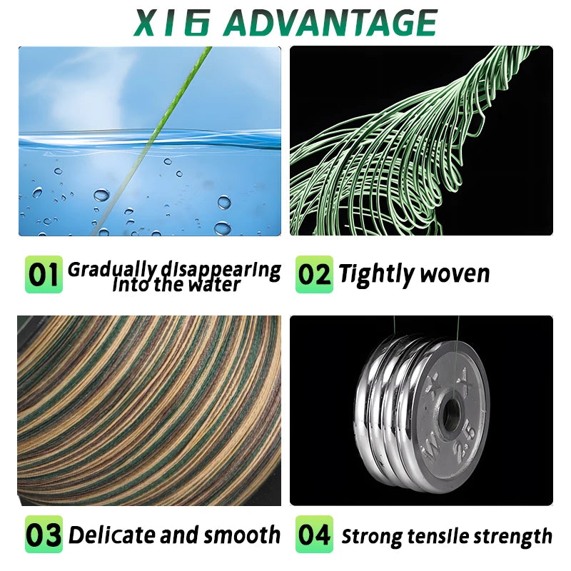 YGKX X16 Braided PE Fishing Line – 300/500M | Japan Multifilament Mainline for Catfish & Carp