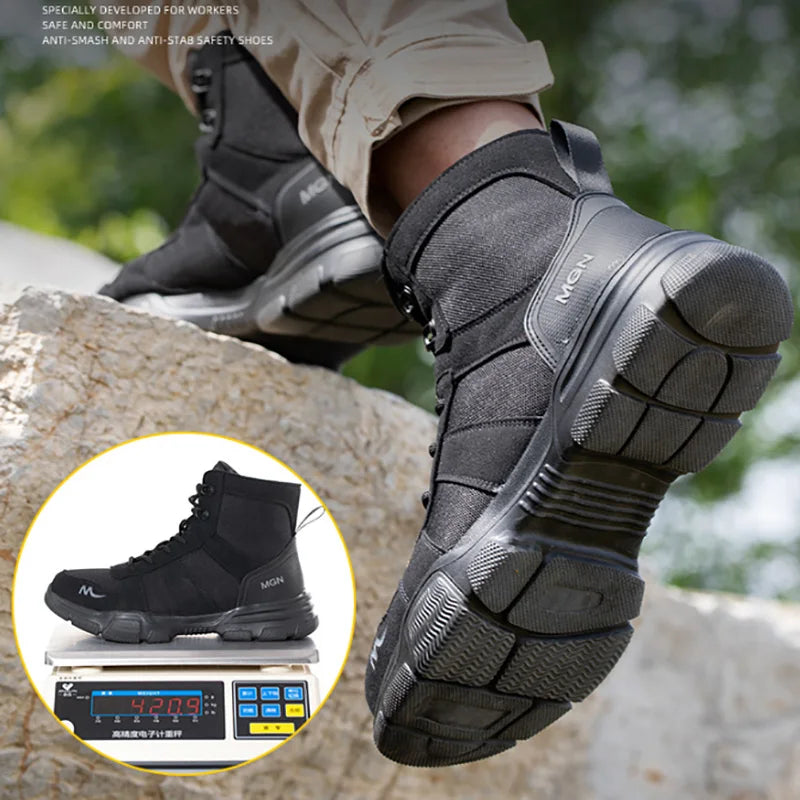 Work Boots Indestructible Safety Shoes Men Steel Toe Shoes Puncture-Proof Sneakers.