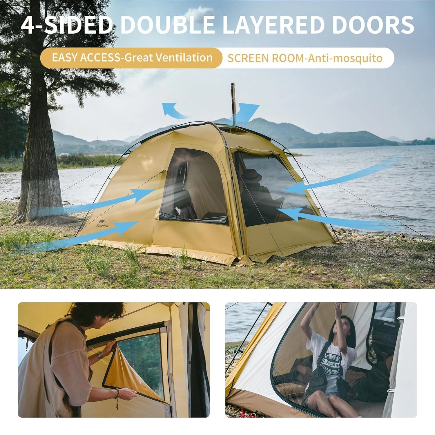 Naturehike Dune 7.6 Camping Tent 4 Season for 2-4 Person Waterproof Windproof.