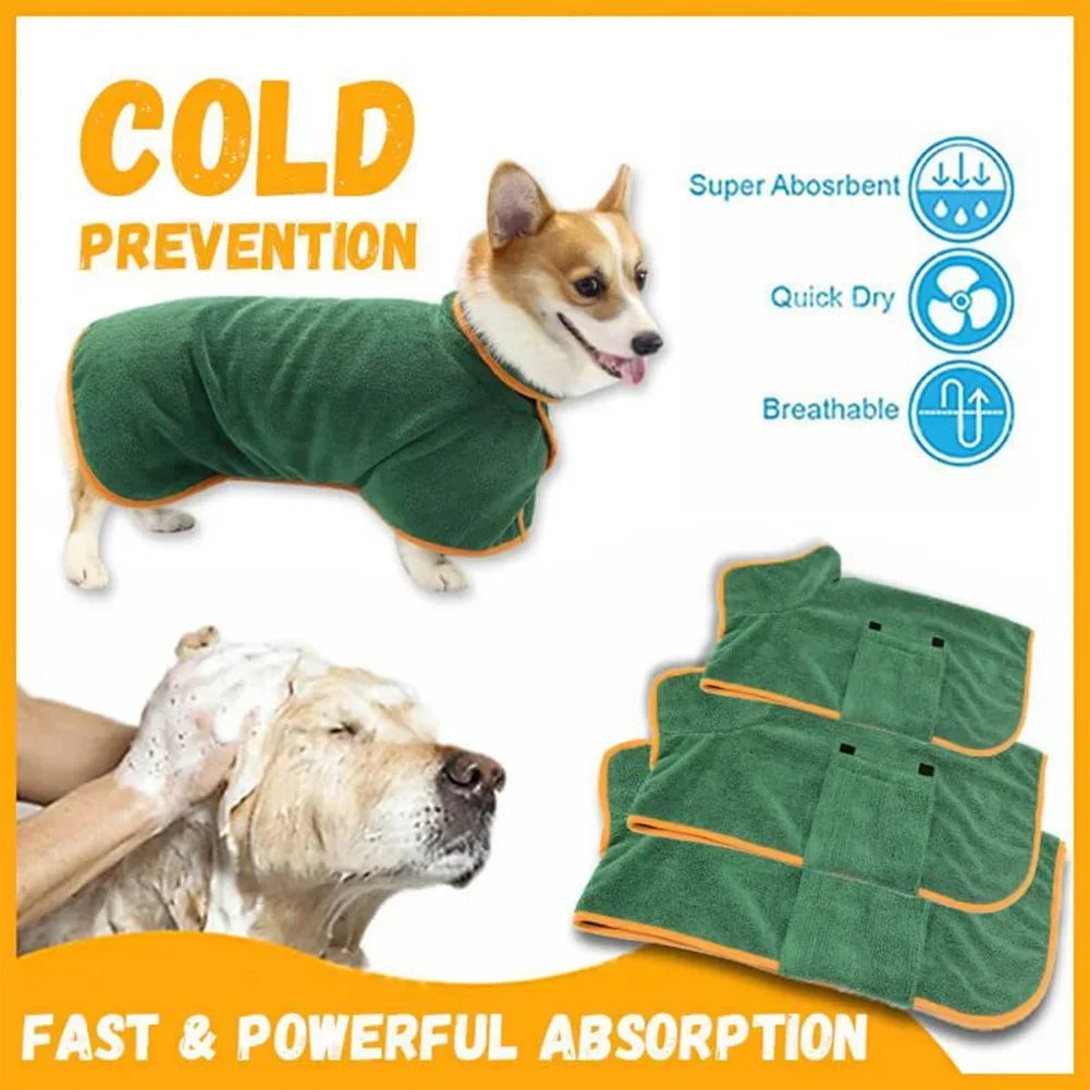 Dog Bathrobe Bath Towel Robe Absorbent Soft Towel for Large Medium Small Dog.