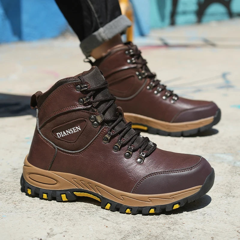 Waterproof Leather Indestructible Men Work Safety Boots Outdoor Military Boots.