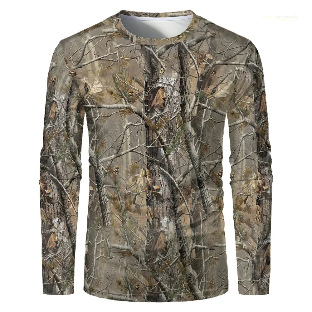Men Camouflage Forest Hunting T-shirt Utdoor Quick Drying Breathable Hiking Long Sleeve.