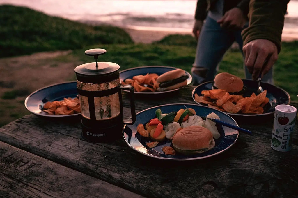 24-Piece Enamel Tableware Set for Camping & Backpacking.