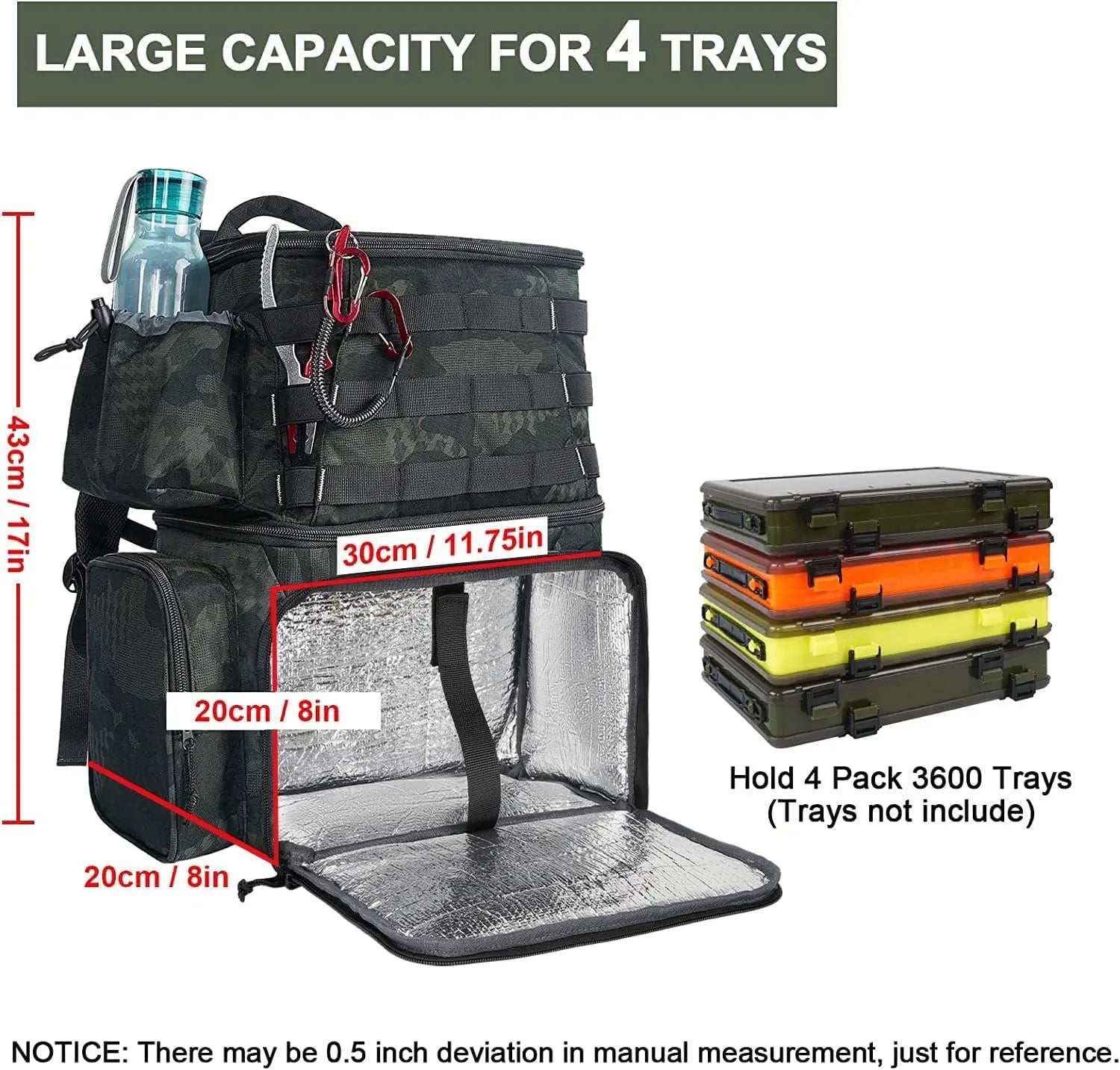 Water Resistant Fishing Backpack - Tackle Box Bag with Storage