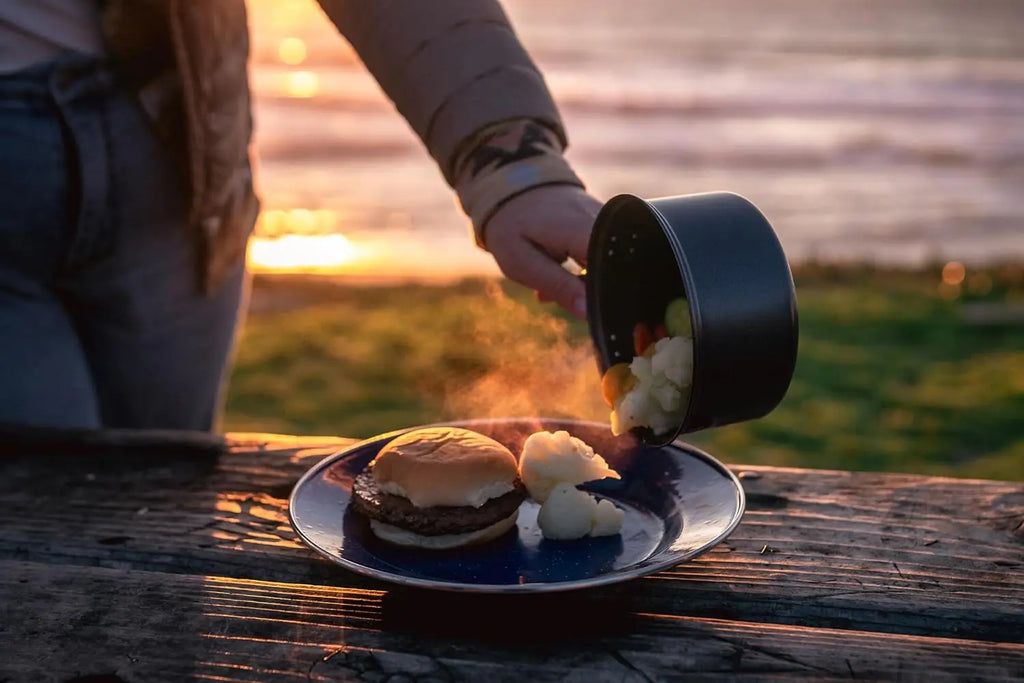 24-Piece Enamel Tableware Set for Camping & Backpacking.