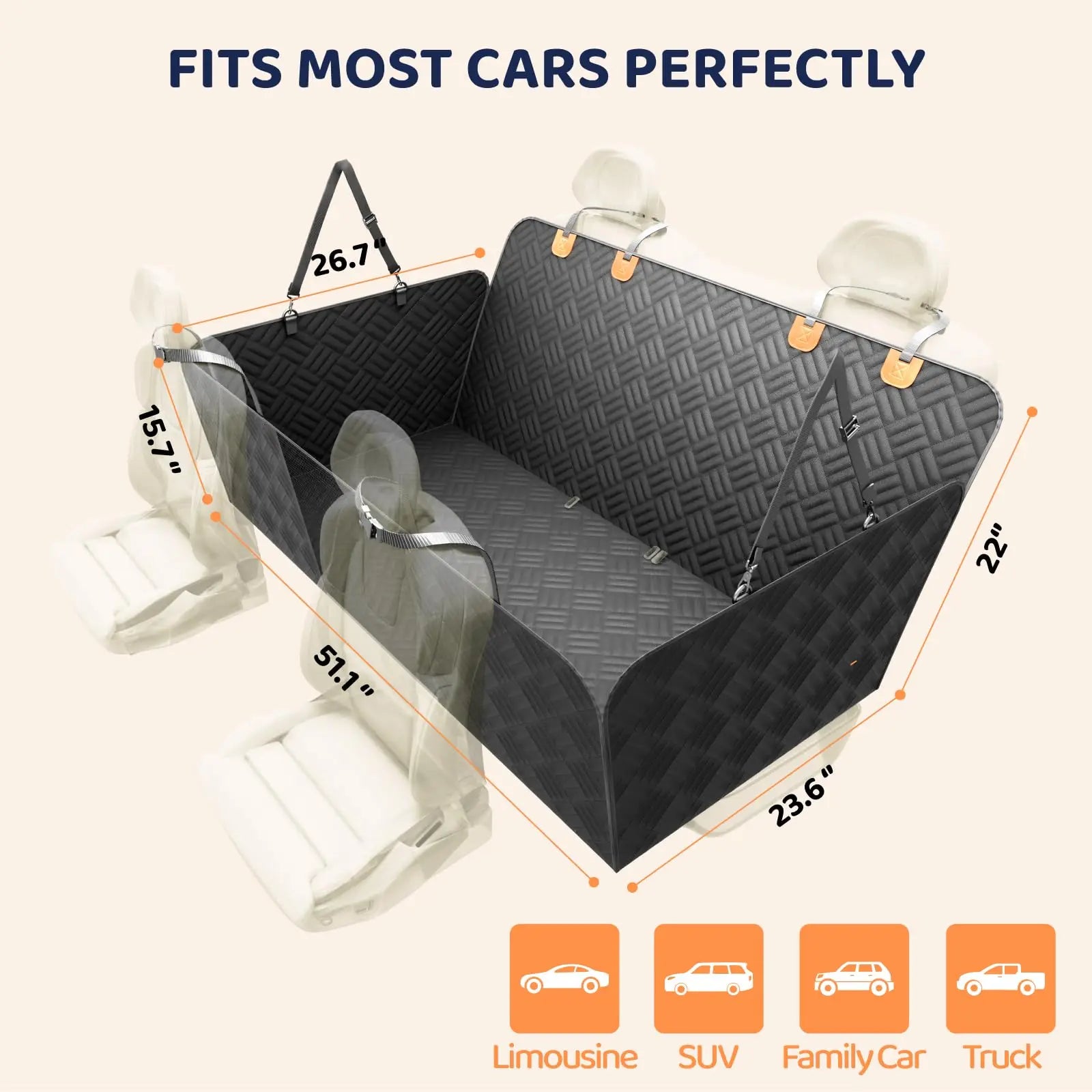 Car Rear Seat Dog Seat Cover, Hard Bottom Rear Seat Extender.
