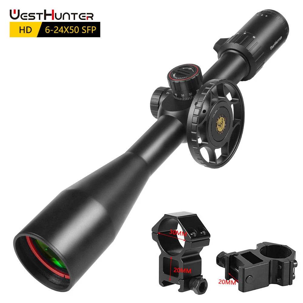 WestHunter HD 6-24X50 SFP Riflescopes Second Focal Plane Tactical Sights 30mm Tube HD Glass Etched Reticle Hunting Scope