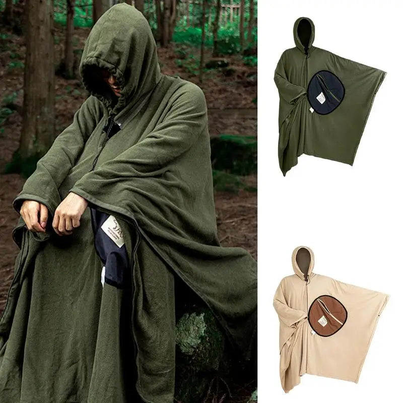 Wearable Sleeping Bag for camping Poncho sleeping bag rocker fleece Warmth Hooded Poncho.