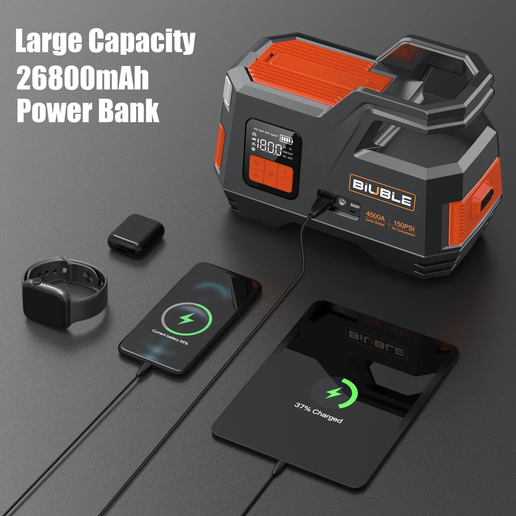 Car Jump Starter Air Pump 150PSI 26800mAh Peak Car Battery Booster Tire Air Compressor