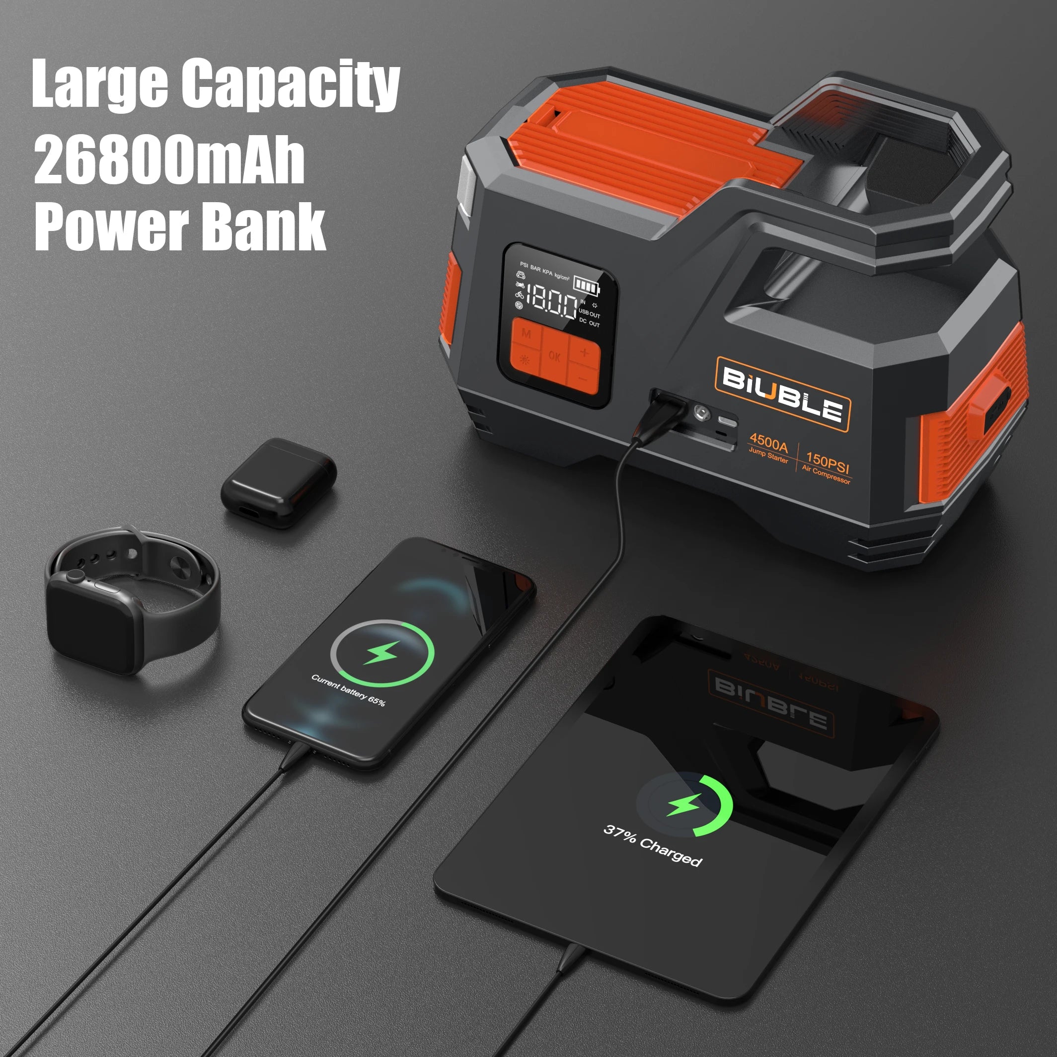 Car Jump Starter Air Pump 150PSI 26800mAh Peak Car Battery Booster Tire Air Compressor