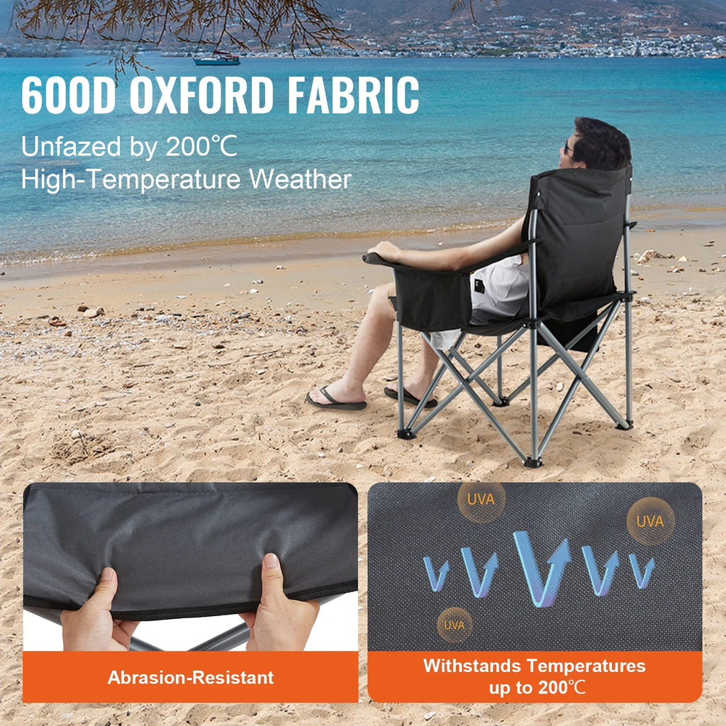 Portable Camping Chair with Lumbar Support - Heavy-Duty Folding Quad Chair