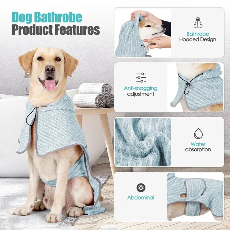 Pet Bathrobe Coat Fast Water Absorbent Towel for Large Medium Small Dogs.