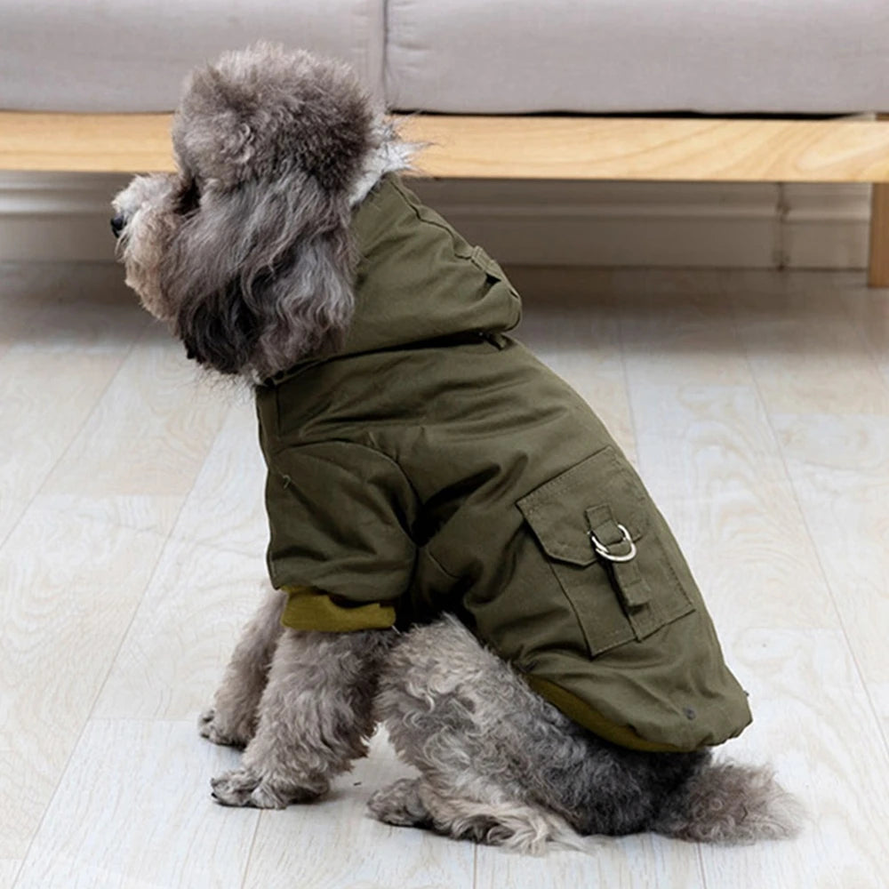 Pet Dog Jacket With Harness Winter Heavy Hiking Coat Dog Warm Hoodie Vest.