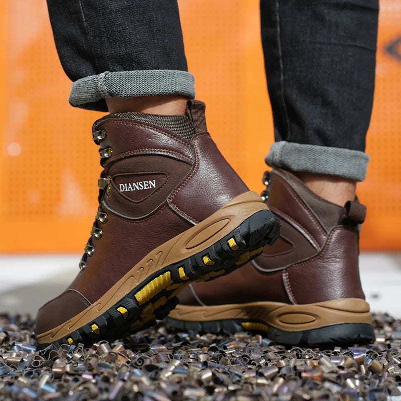 Waterproof Leather Indestructible Men Work Safety Boots Outdoor Military Boots.