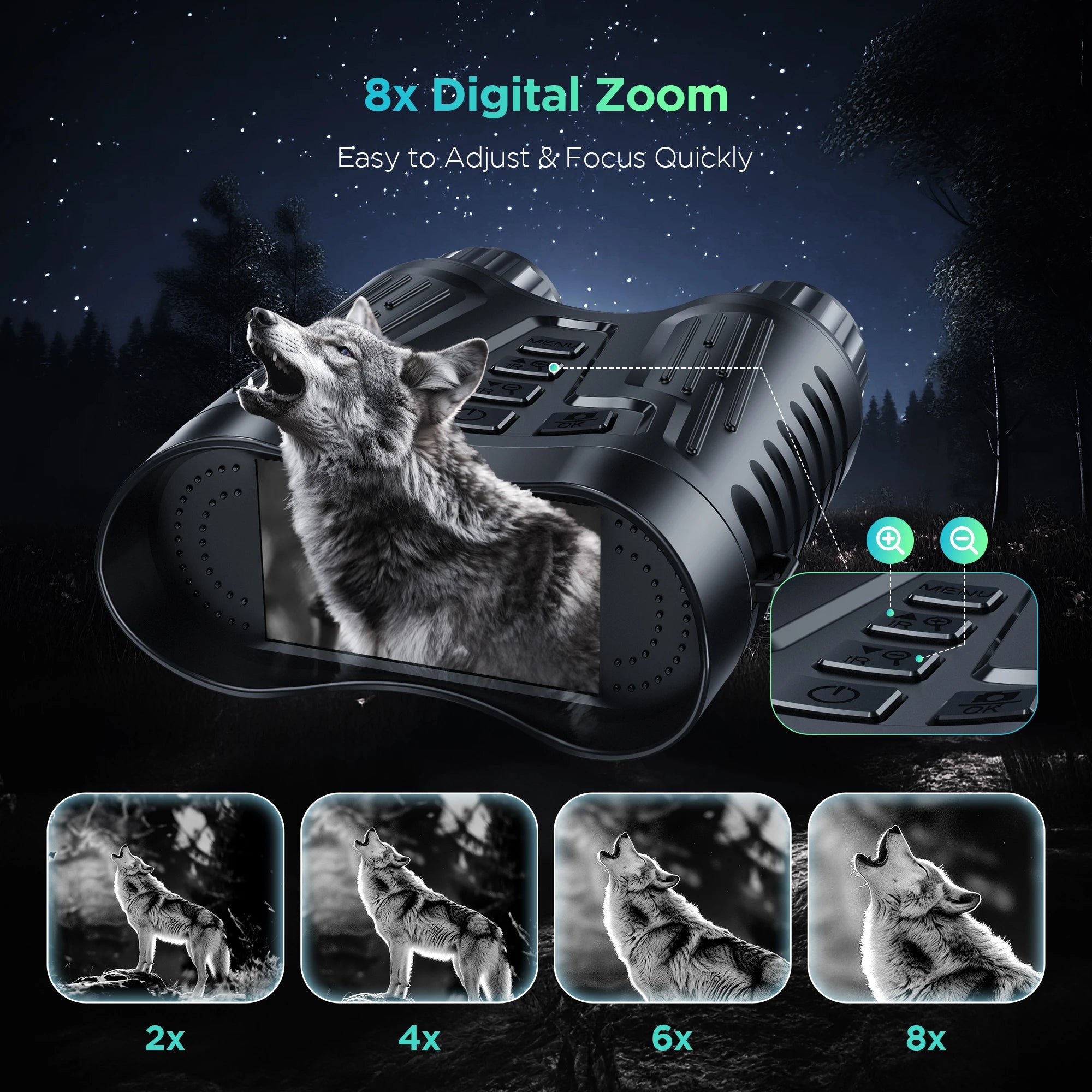 Rechargeable Night Vision Telescope 4K UHD - 1000ft Viewing Range Digital NV