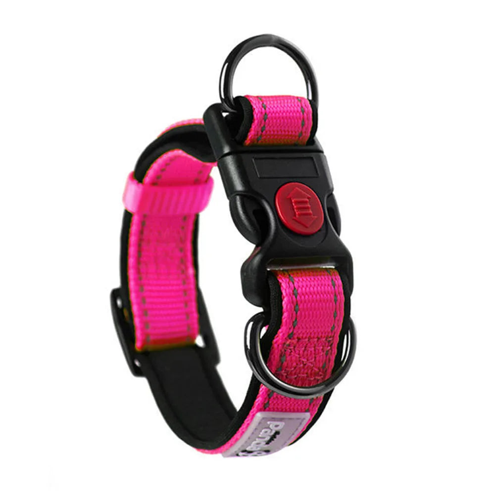 Adjustable Reflective Dog Collar - Soft Foam Padded Nylon with Quick Release
