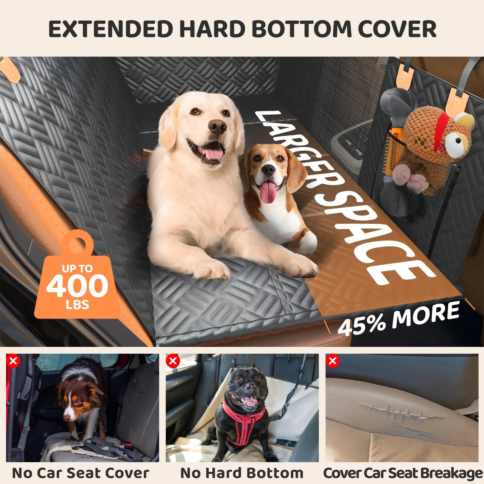 Car Rear Seat Dog Seat Cover, Hard Bottom Rear Seat Extender.