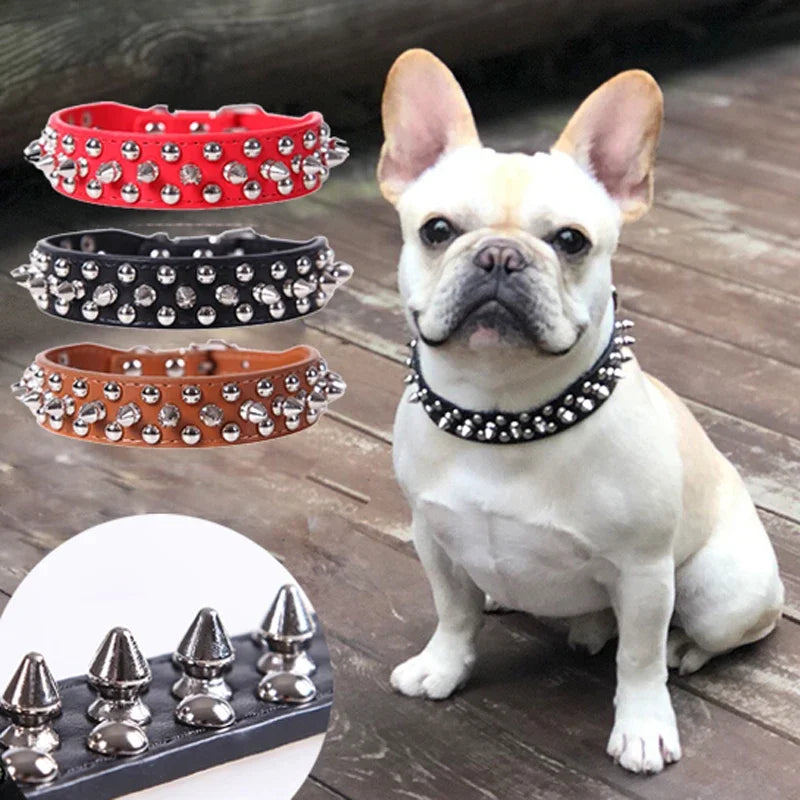 Adjustable Leather Pet Dog collar Neck Strap Supplies PU Leather Punk.