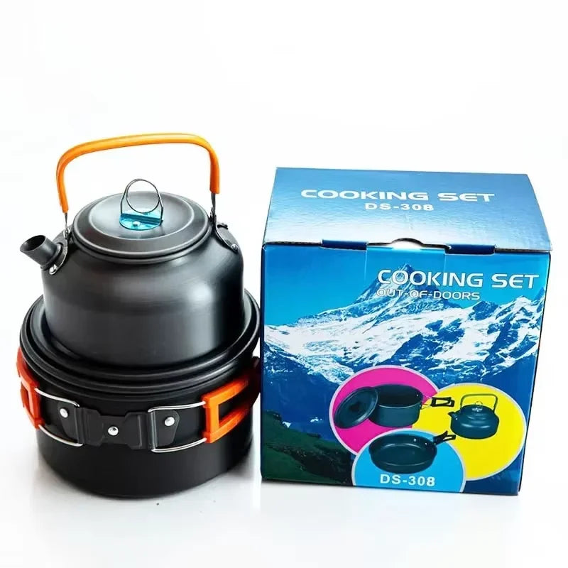 Camping Cookware Set Aluminum Nonstick Portable Outdoor Tableware Kettle Pot.