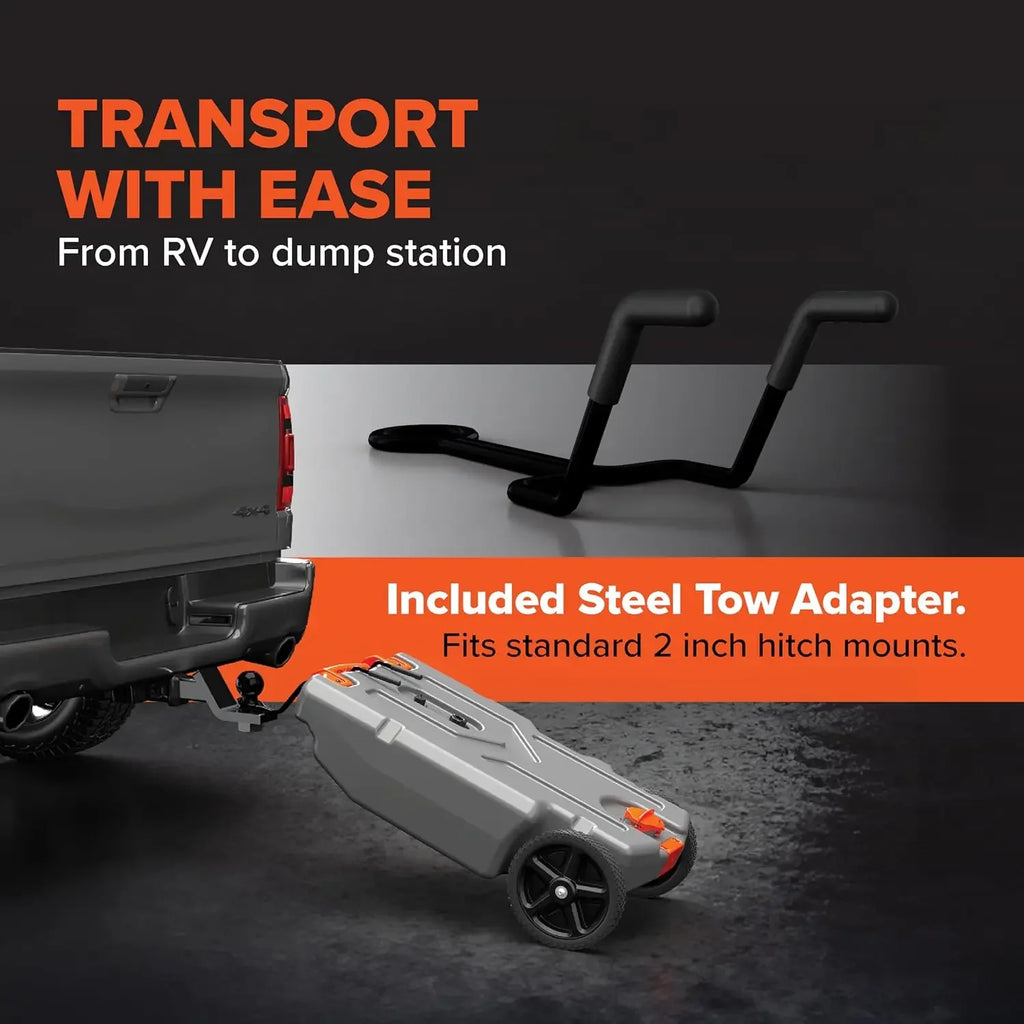 21-Gallon RV Portable Waste Tank -Features Large Heavy-Duty No-Flat Wheels & Low Drain Hole.