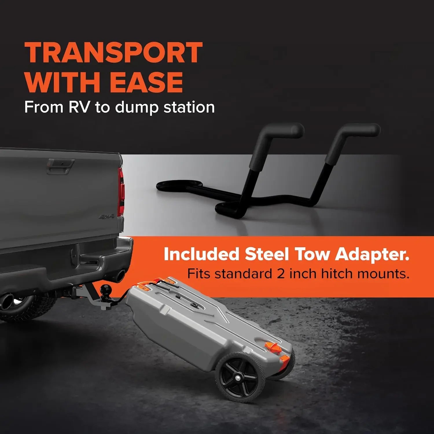 21-Gallon RV Portable Waste Tank -Features Large Heavy-Duty No-Flat Wheels & Low Drain Hole.