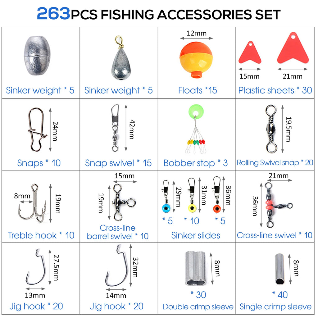 263pc Fishing Accessories Kit – Hooks, Sinkers, Bobbers, Swivels & Pliers | LTW
