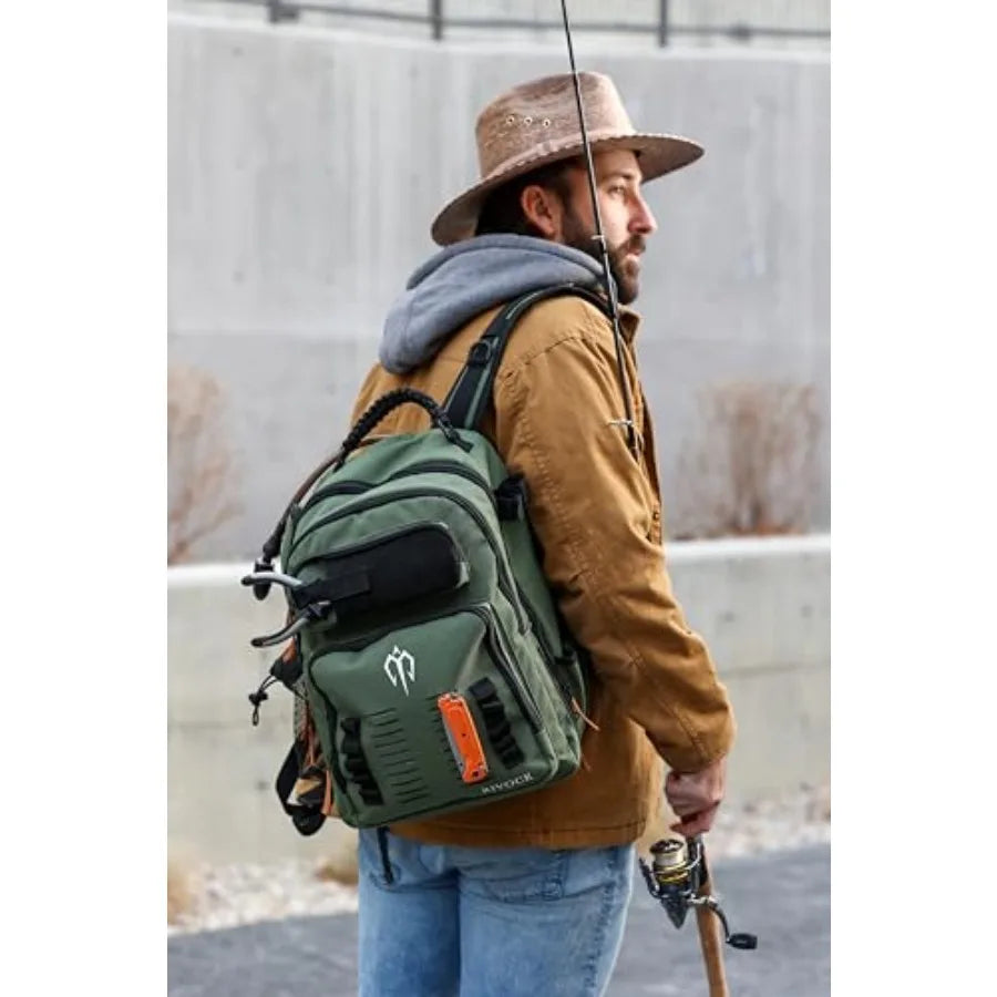 Fishing Tackle Backpack with Rod Holder for Outdoor Adventures: 2 Tackle Boxes.