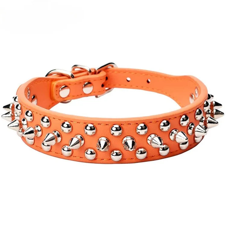 Adjustable Leather Pet Dog collar Neck Strap Supplies PU Leather Punk.