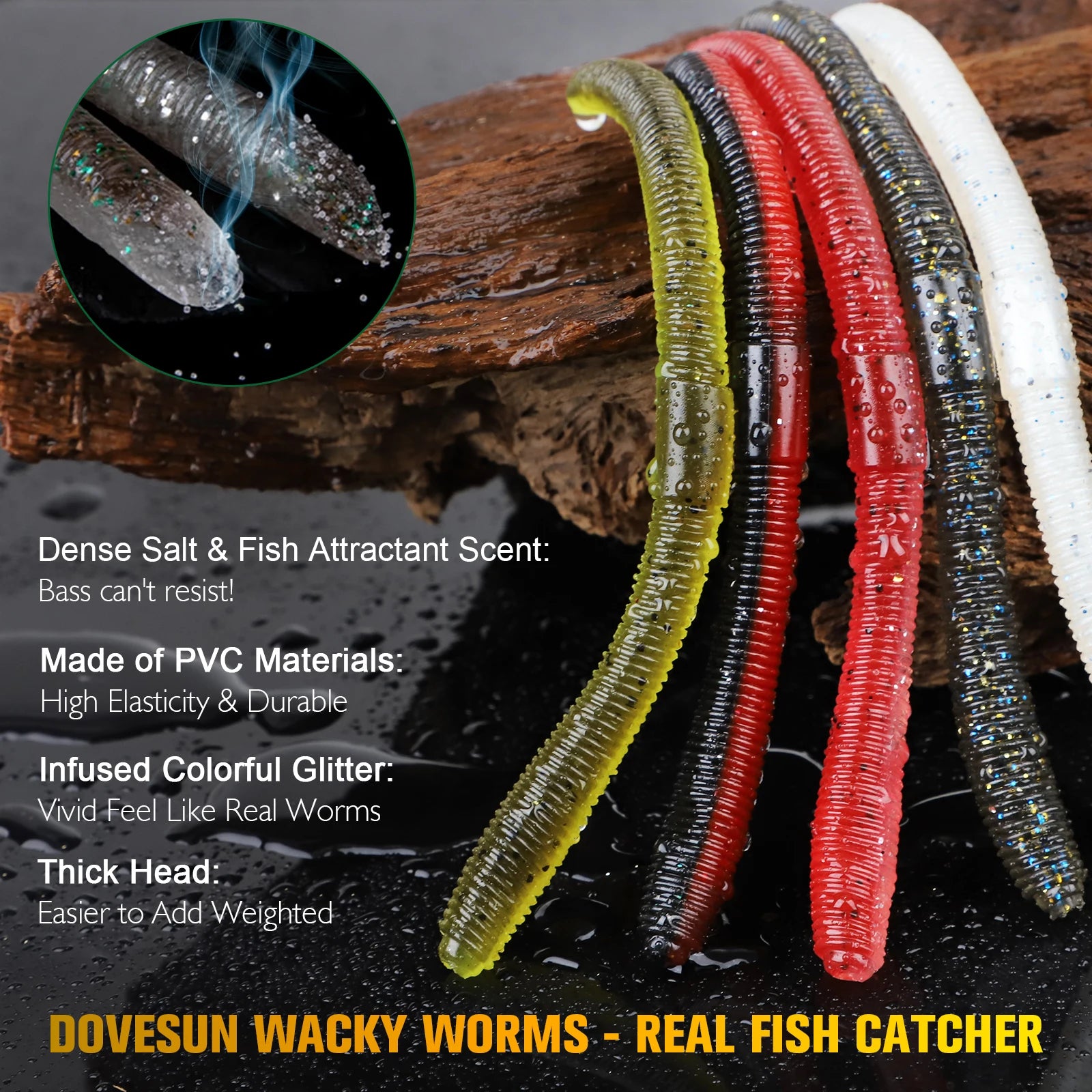 152Pcs Wacky Worm Kit for Bass Trout Fishing - Soft Plastic Baits, Bass Hooks.