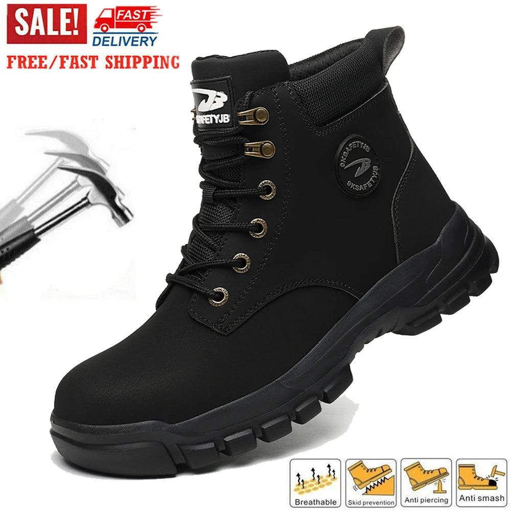 Safety Shoes Steel Toe Work Boots High Top Anti-Puncture Anti-smash.