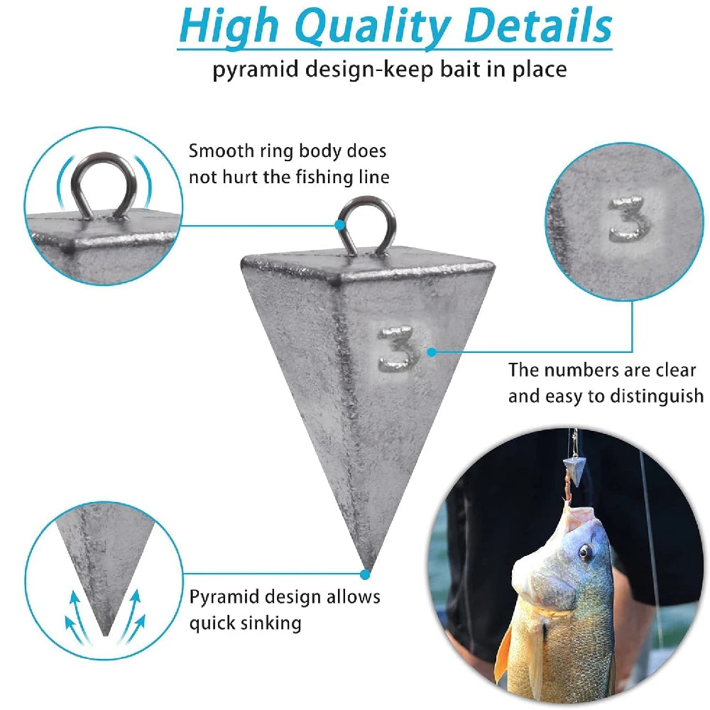 Pyramid Fishing Sinker Weights 4-Pack – 1/2/3/4oz for Catfish, Surf & Saltwater Rigs