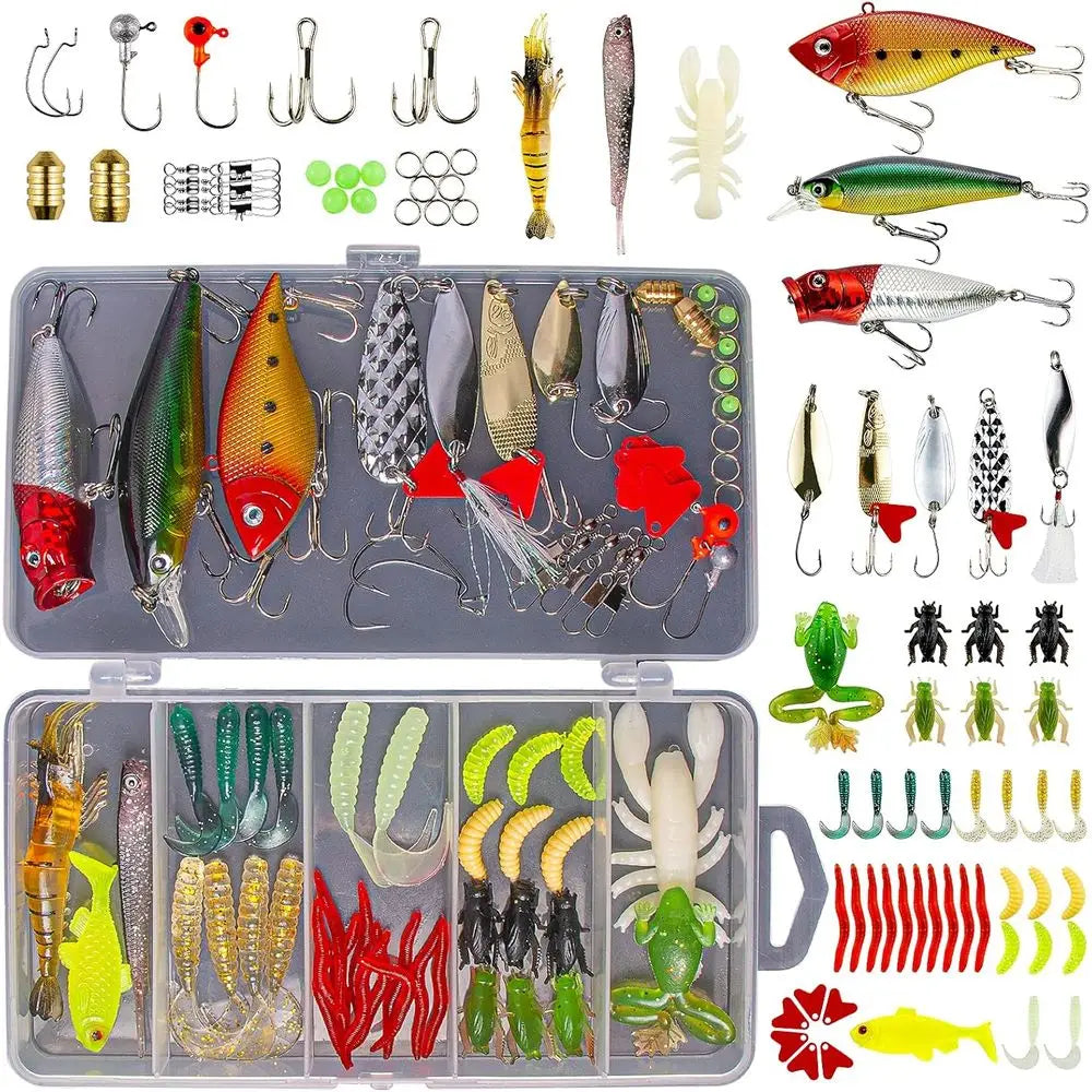 133Pcs Wacky Worm Bass Fishing Lures Kit with Soft Plastic Baits.