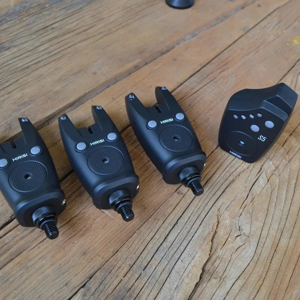Hirisi Wireless Fishing Bite Alarm Set – 4 Sensors + Receiver | Waterproof Carp & Catfish Alarm