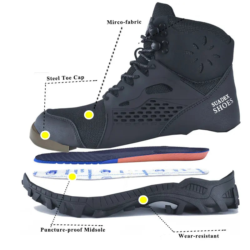 SUADEX S1 Safety Boots Men Work Shoes Anti-Smashing Steel Toe Work Safety Shoes Male.