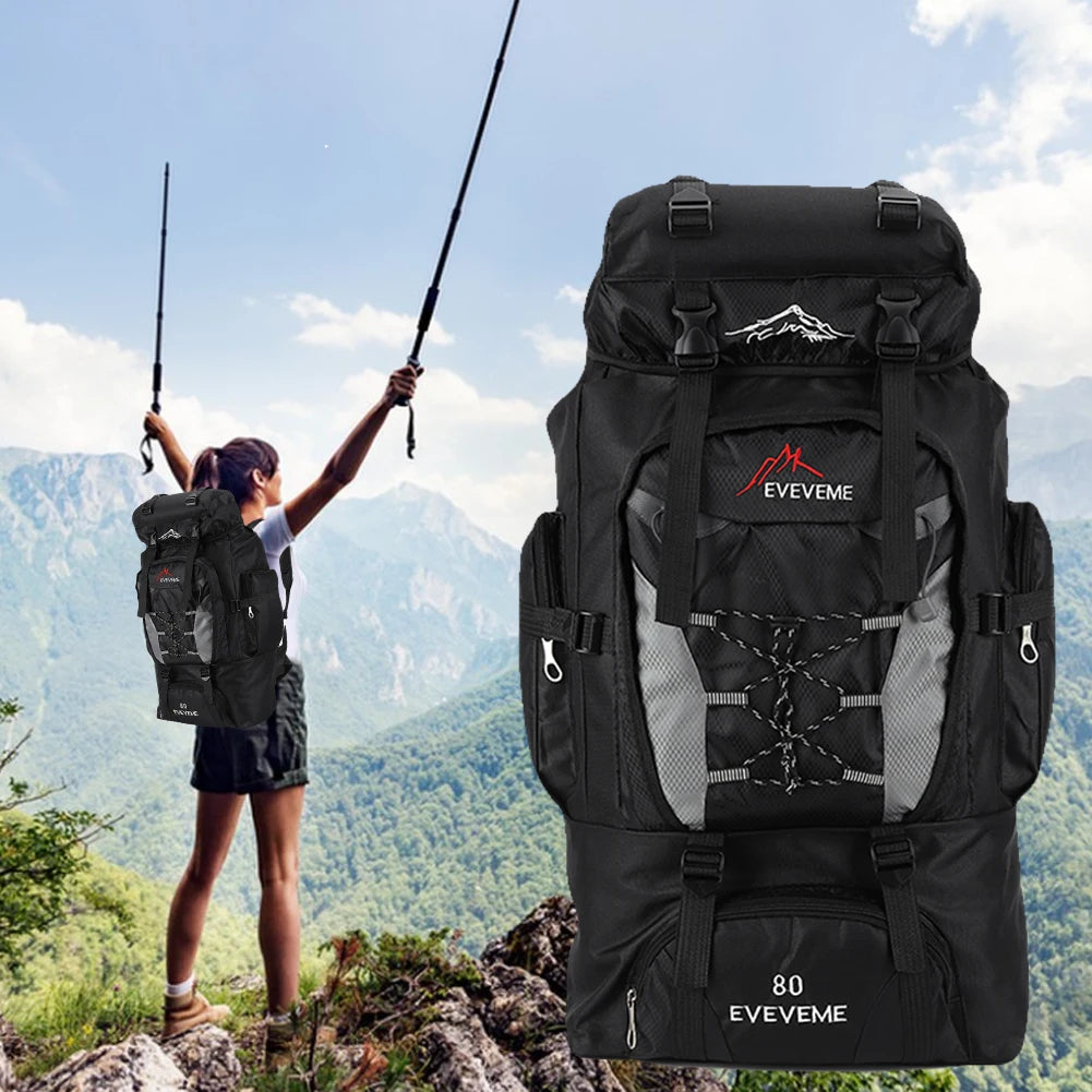 80L Mountaineering Backpack Large Capacity Travel Backpack Adjustable Strap.