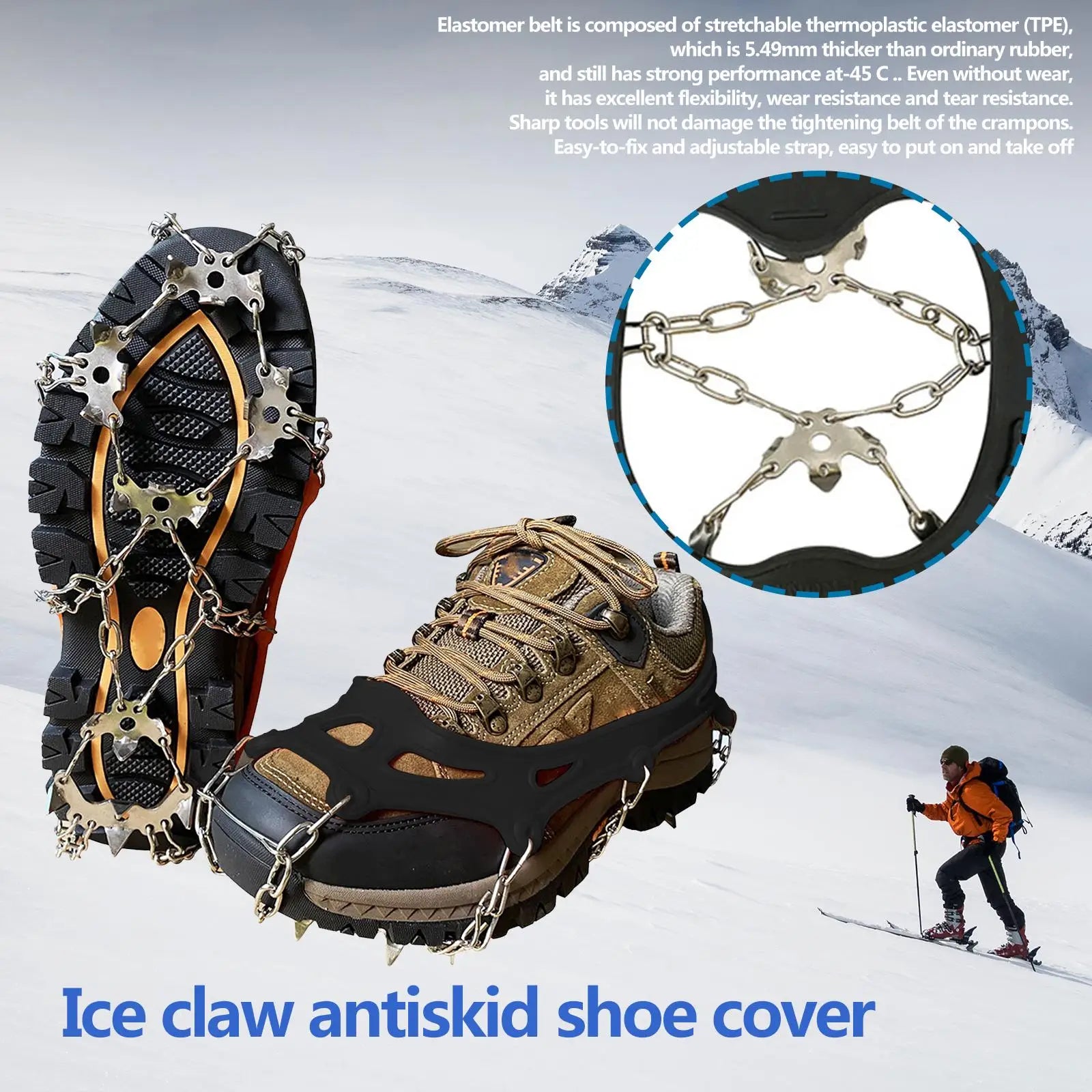 1/2Pair 19 Teeth Snow Spikes Crampons Anti Slip Ice Gripper.