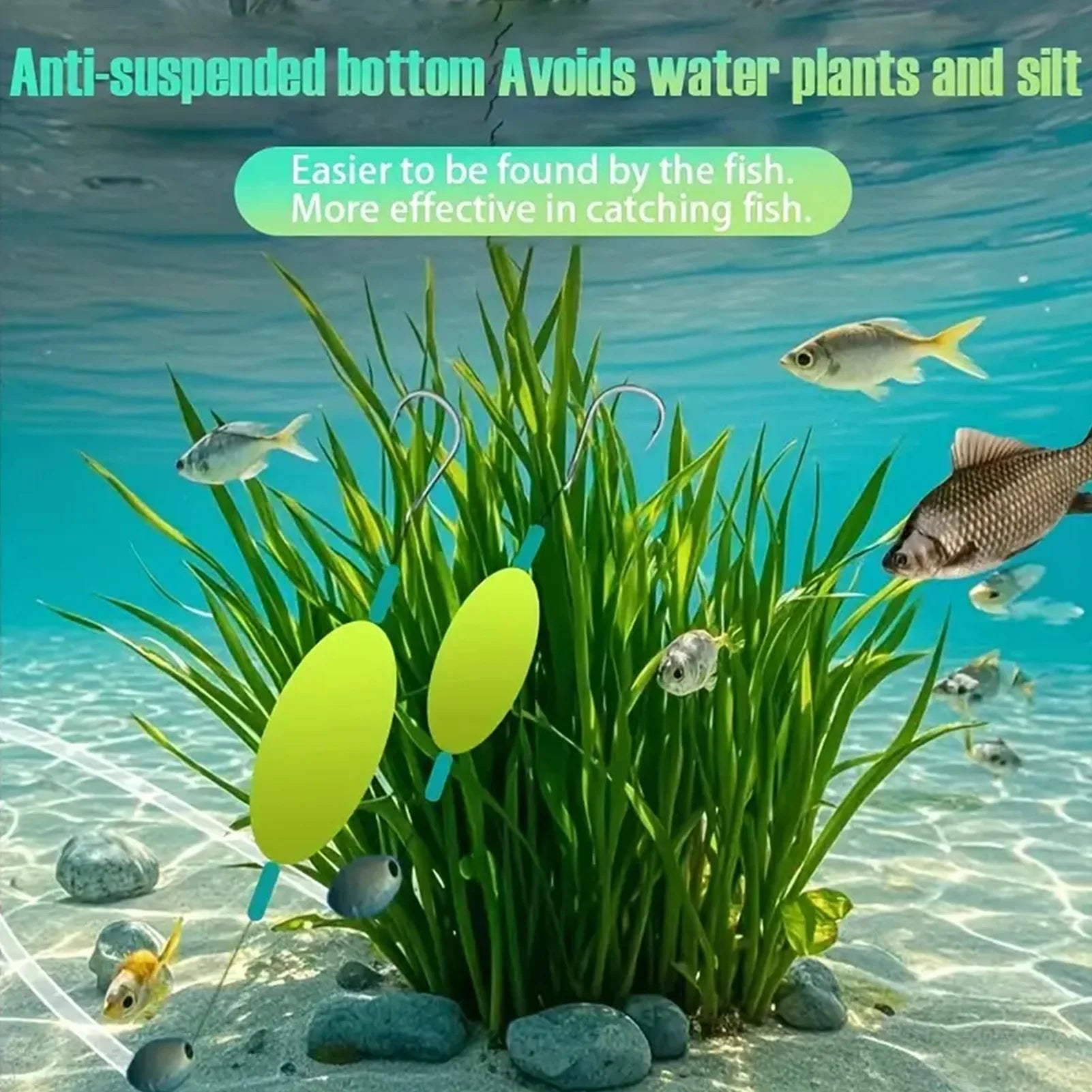 10PCS Buoyant Fishing Hooks Kit Double Hook Reverse Suspended Euro Rig with Golden Sleeve for Bass Trout Saltwater Fishing
