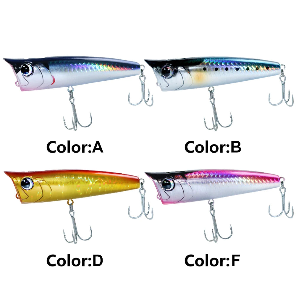 Topwater Popper Fishing Lure – 3D Eyes & Treble Hooks